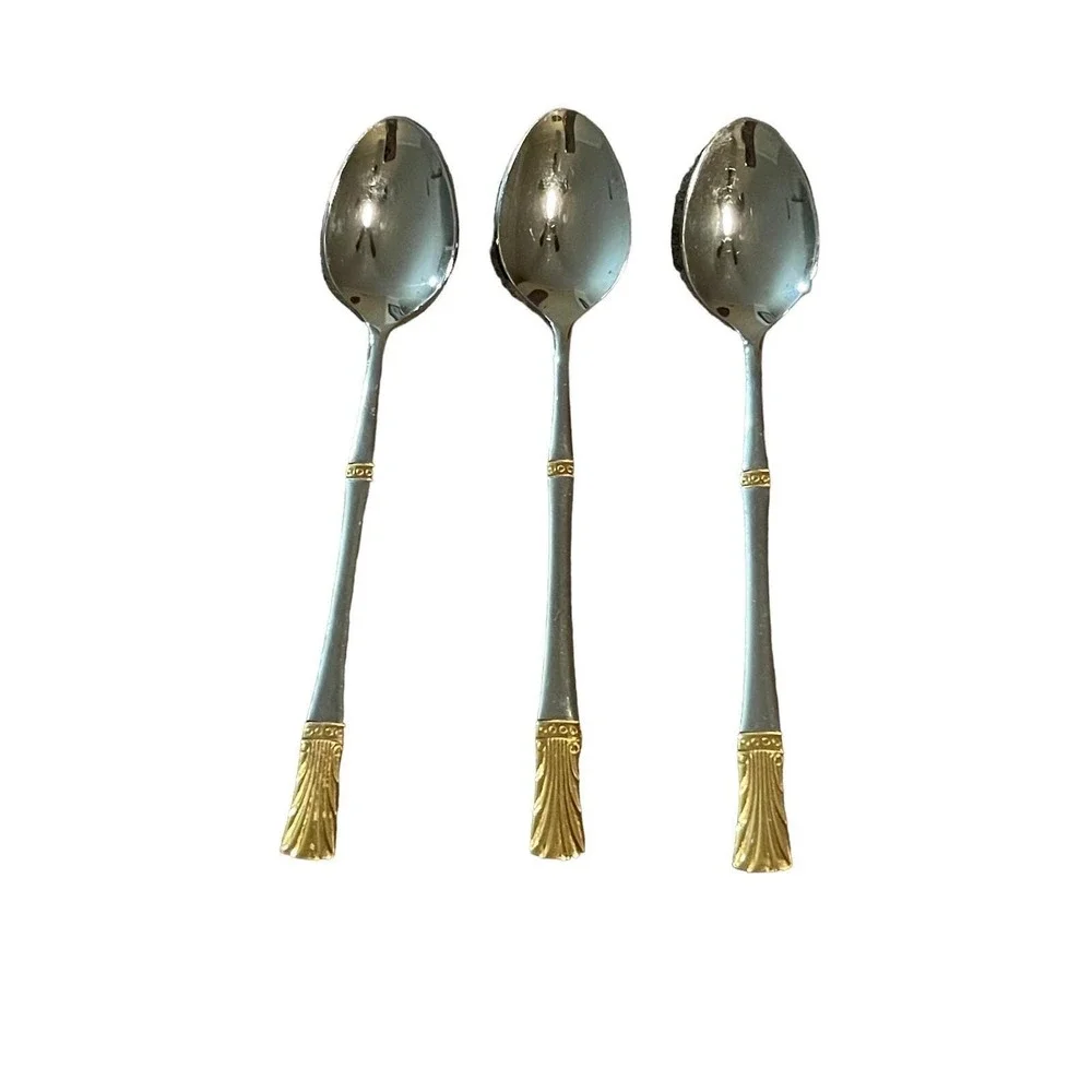 Baek San Royal Demitasse Spoons 18-8 Stainless‎ Gold Trim Lot Of 3 B242